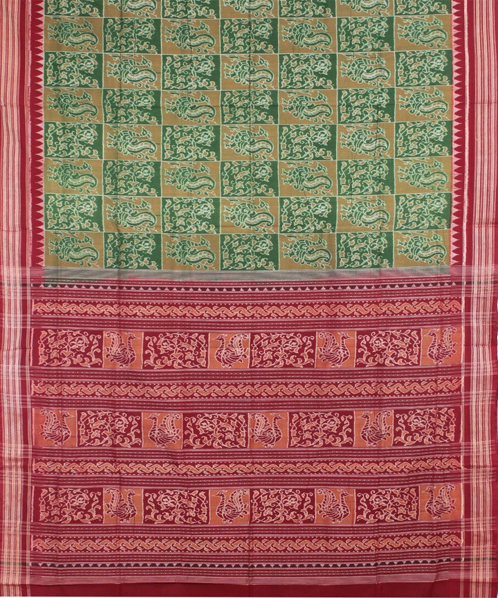 Mehindi maroon cotton handwoven sambalpuri saree