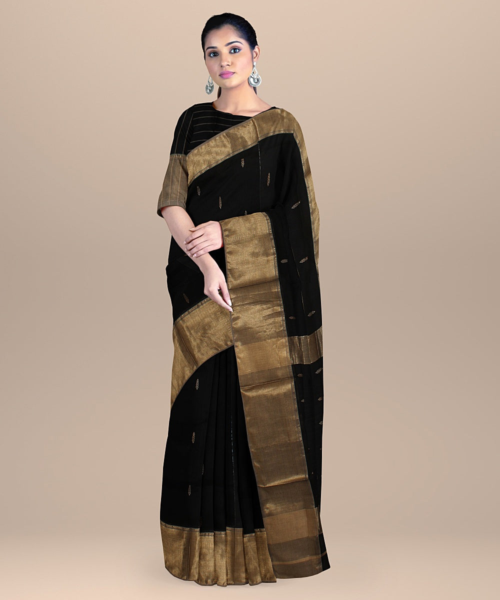 Black beige handloom maheshwari cotton silk saree