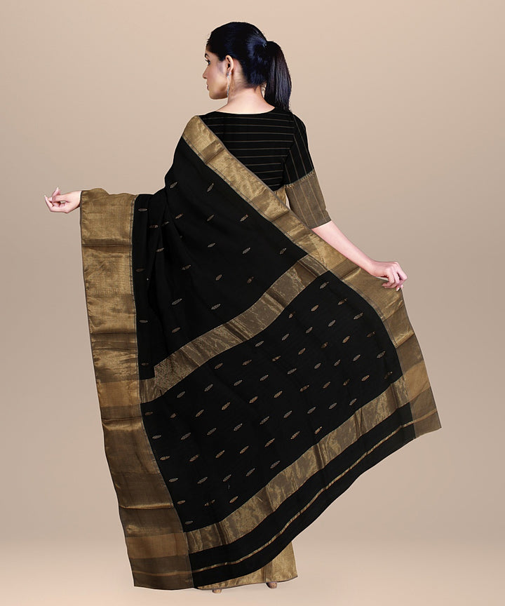 Black beige handloom maheshwari cotton silk saree