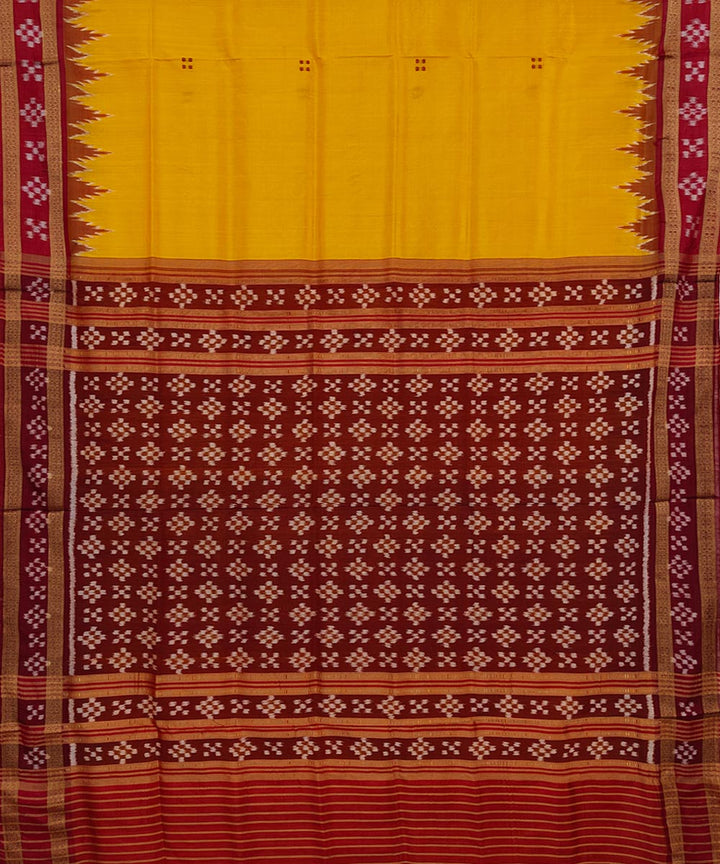 Yellow maroon silk handwoven khandua saree