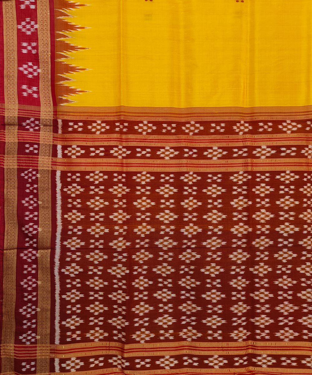 Yellow maroon silk handwoven khandua saree