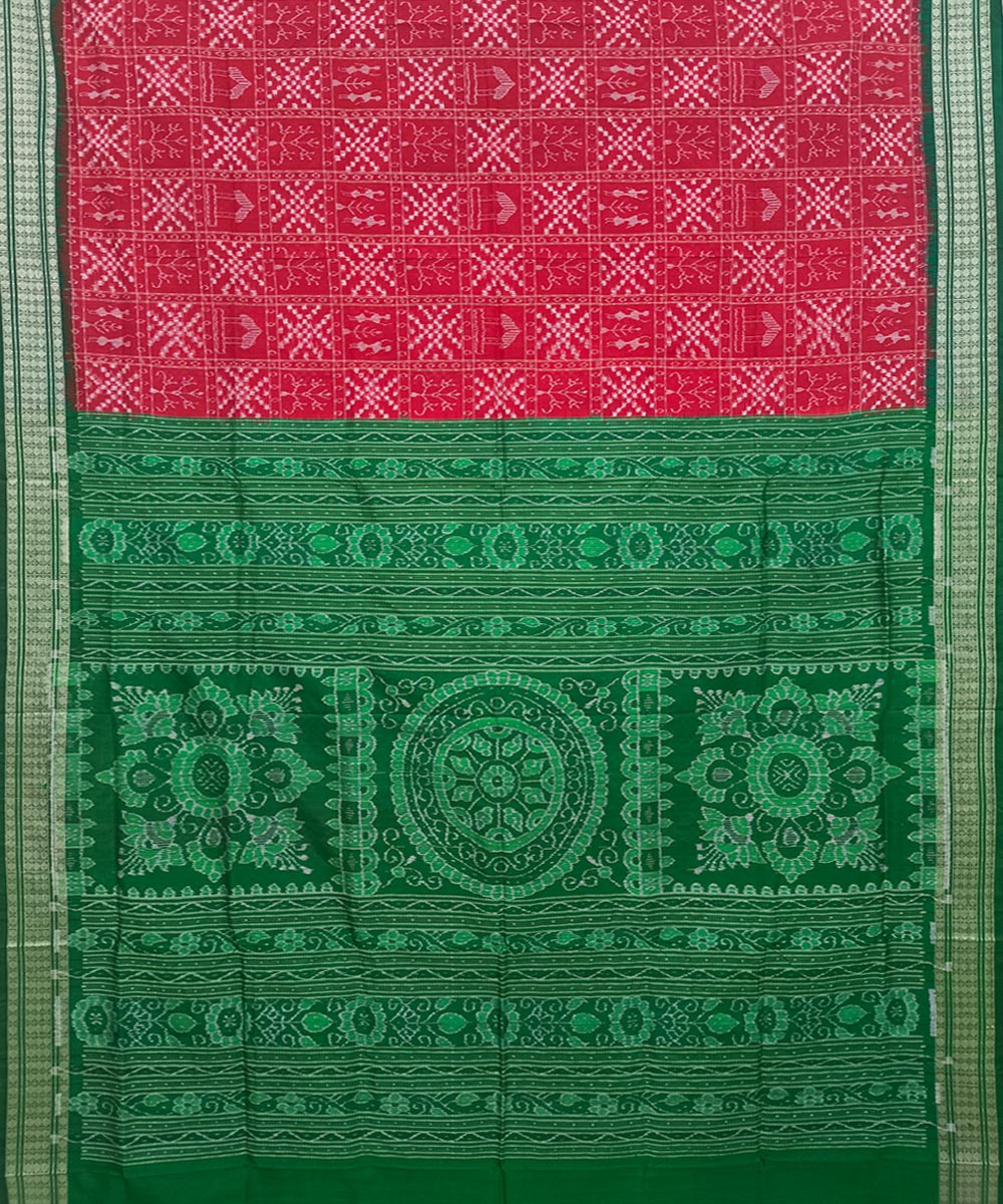 Red dark green silk handwoven sambalpuri saree