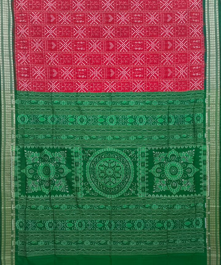 Red dark green silk handwoven sambalpuri saree