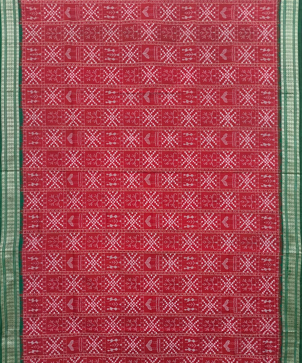 Red dark green silk handwoven sambalpuri saree