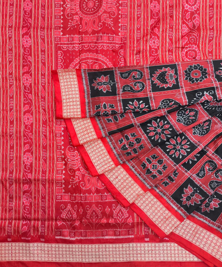 Red black silk handwoven sambalpuri saree