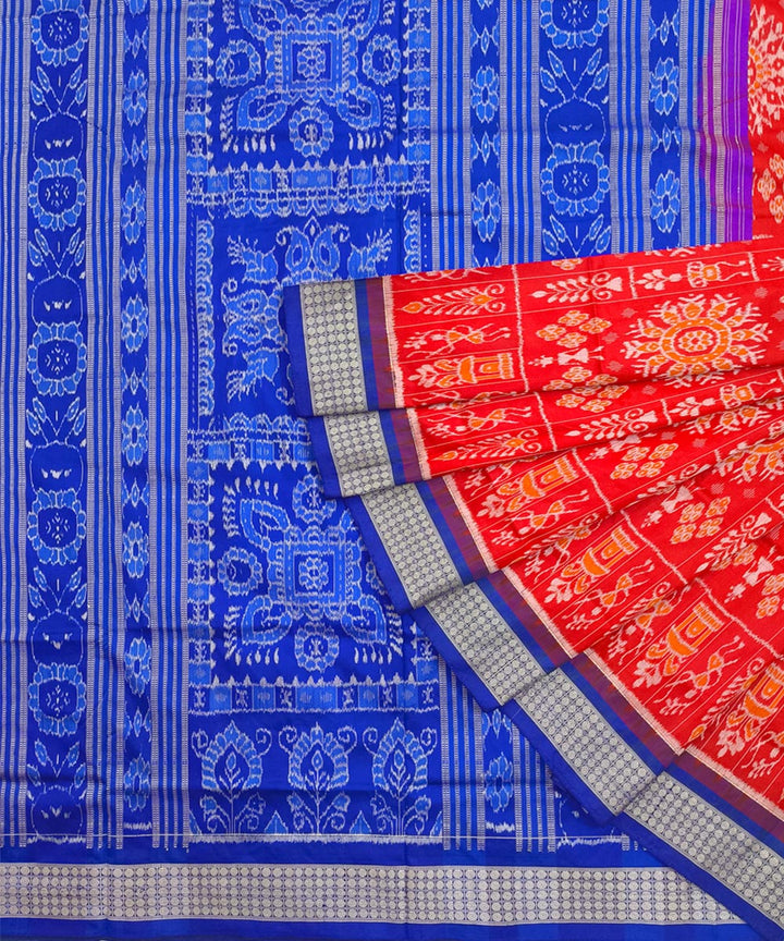 Red navy blue silk handwoven sambalpuri saree