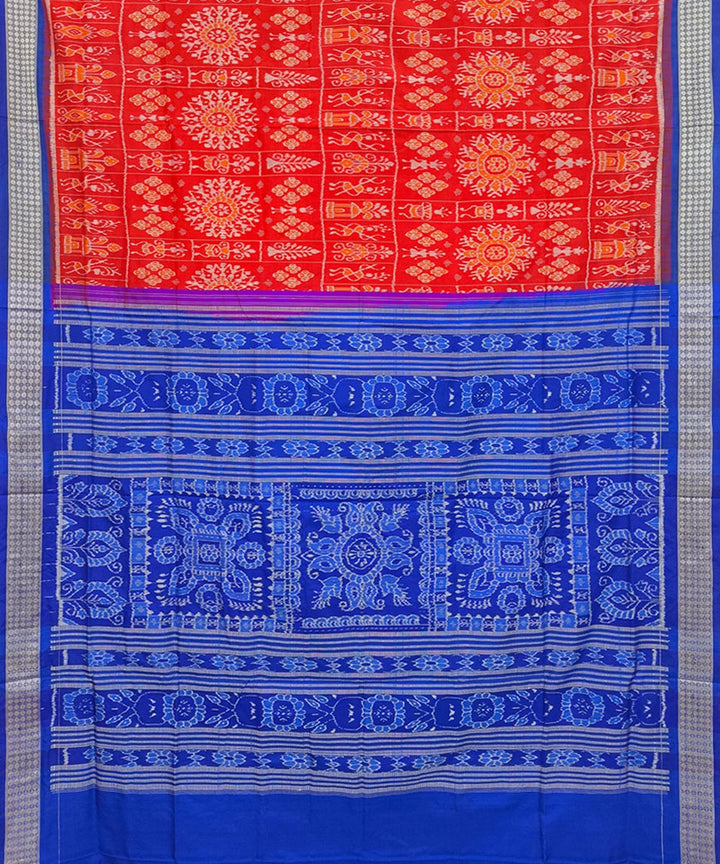 Red navy blue silk handwoven sambalpuri saree