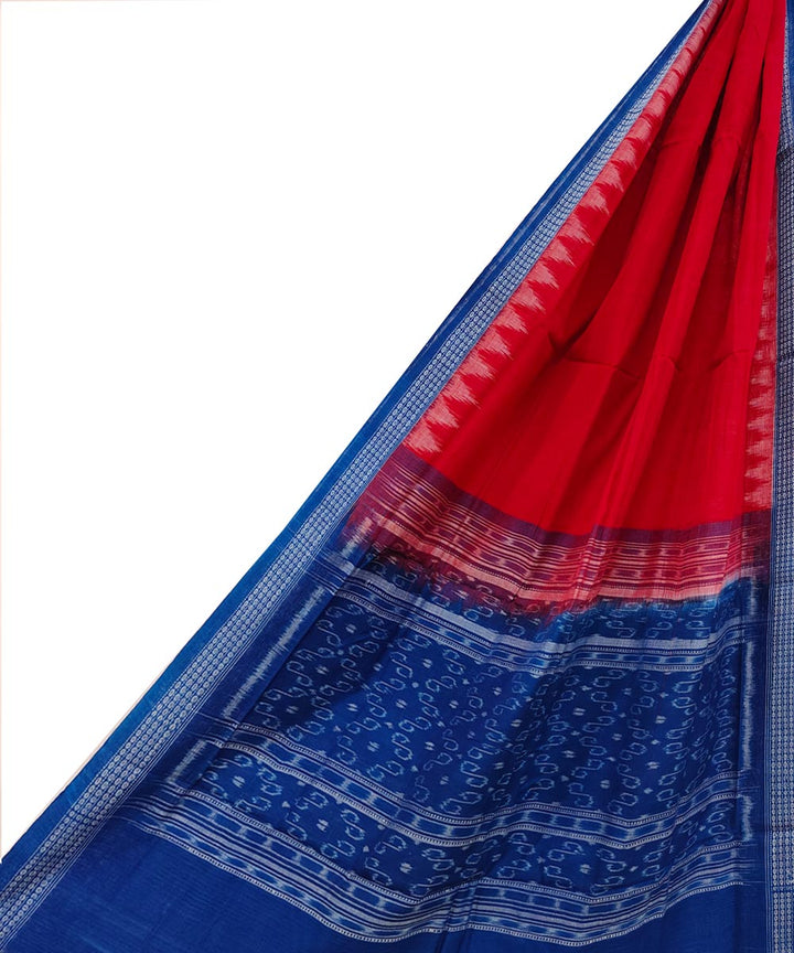 Red blue handwoven cotton sambalpuri dupatta