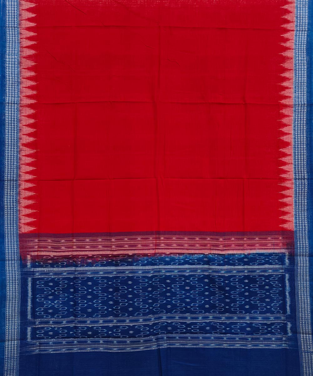 Red blue handwoven cotton sambalpuri dupatta