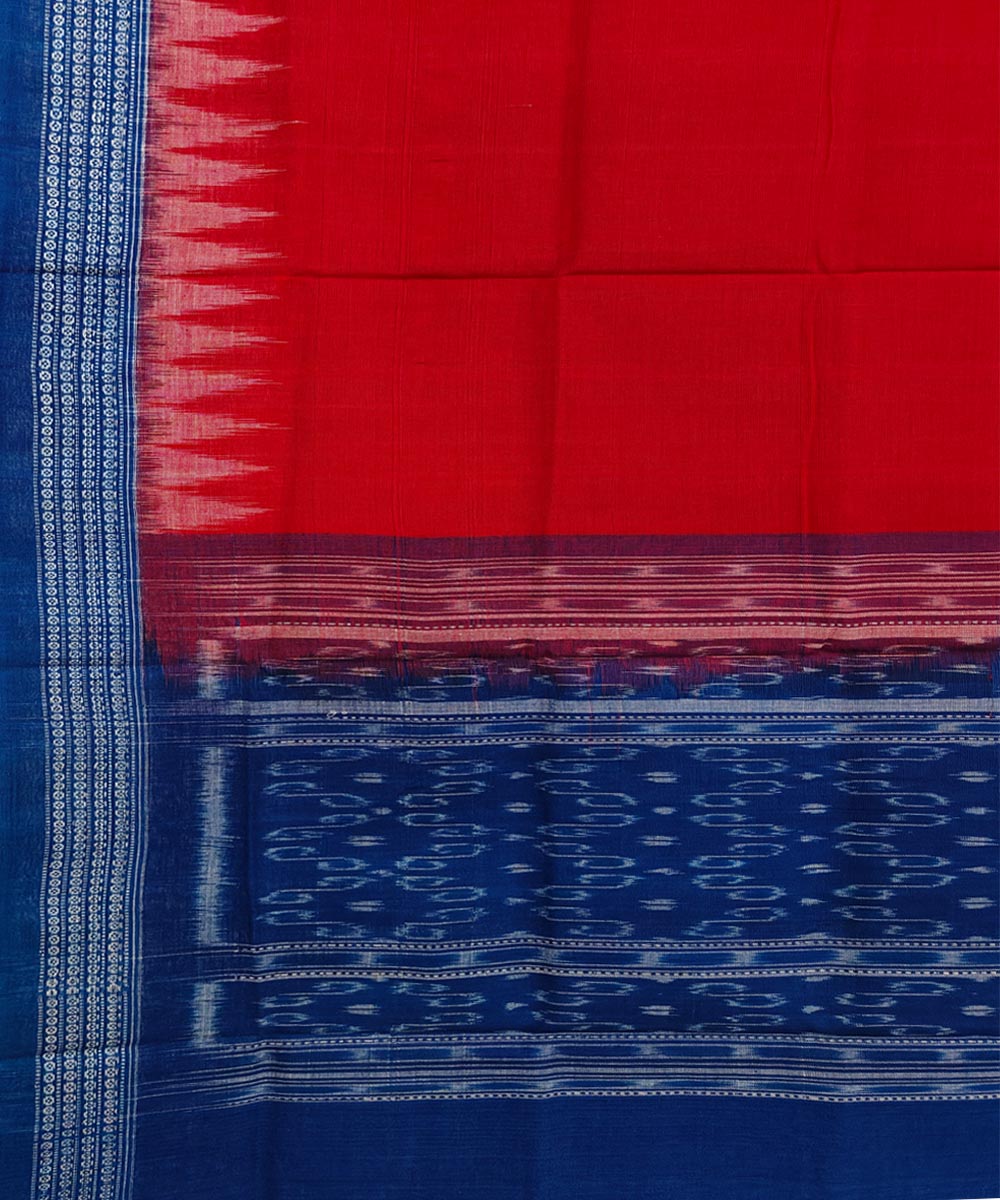 Red blue handwoven cotton sambalpuri dupatta