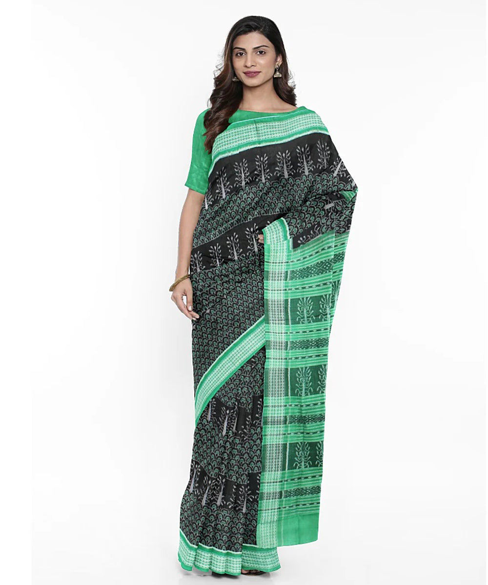 Black light green cotton handwoven sambalpuri saree