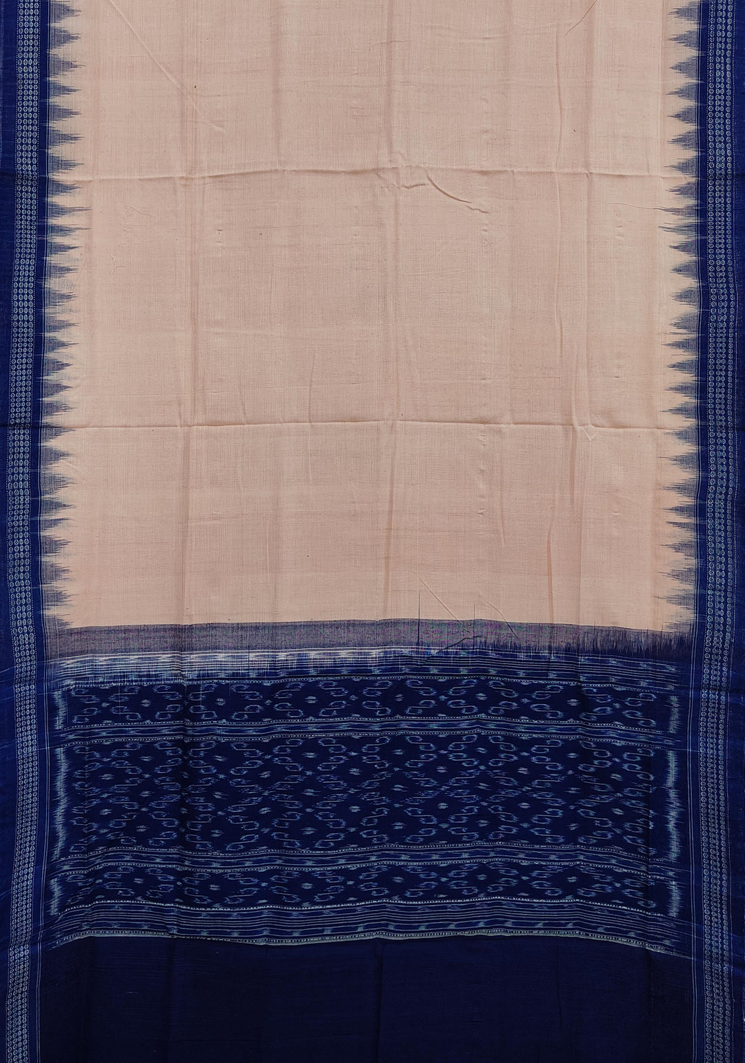 Beige blue handwoven cotton sambalpuri dupatta