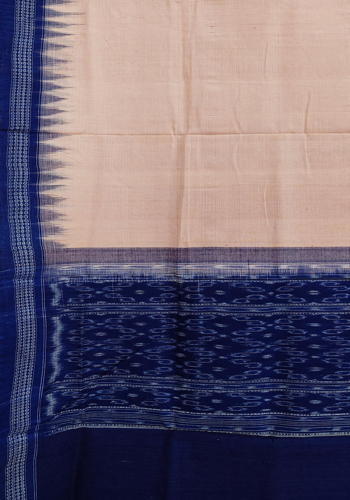 Beige blue handwoven cotton sambalpuri dupatta