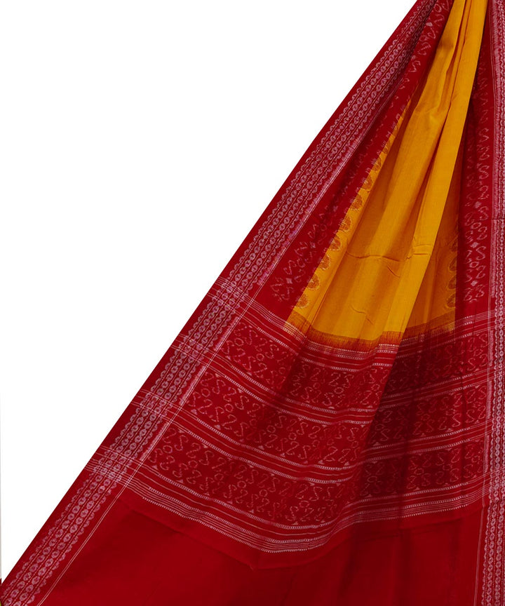 Yellow red handwoven cotton sambalpuri dupatta