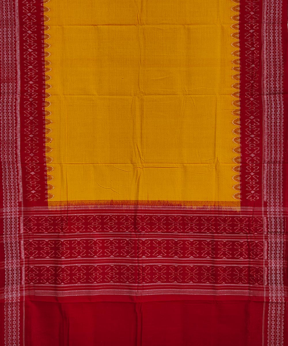 Yellow red handwoven cotton sambalpuri dupatta