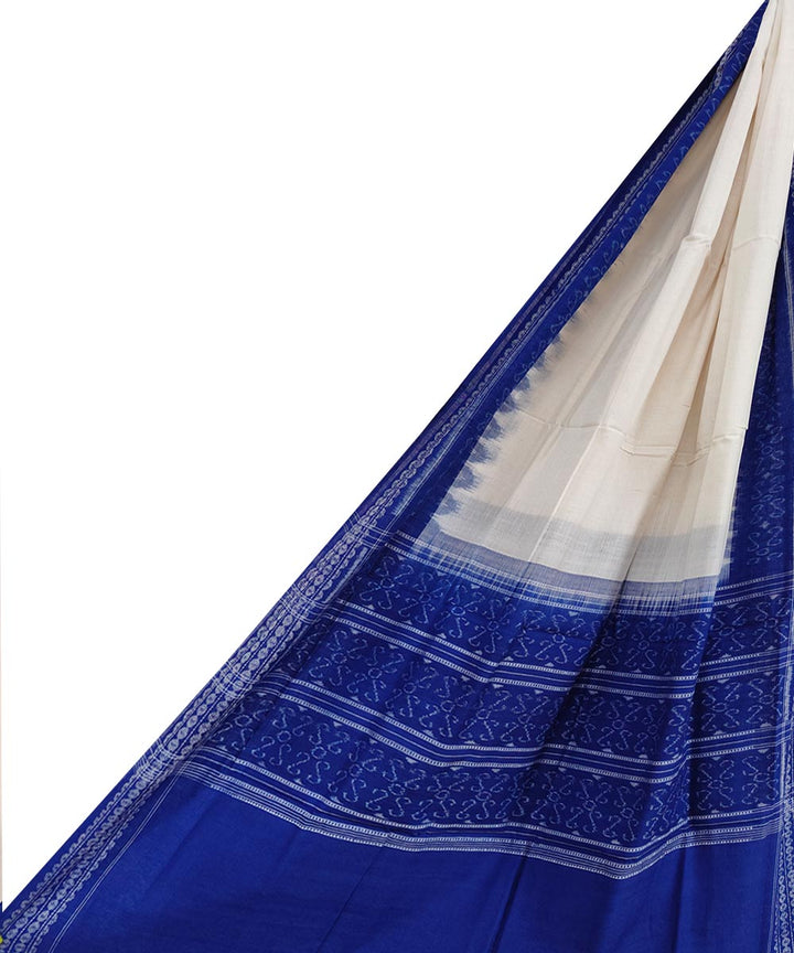 White blue handwoven cotton sambalpuri dupatta