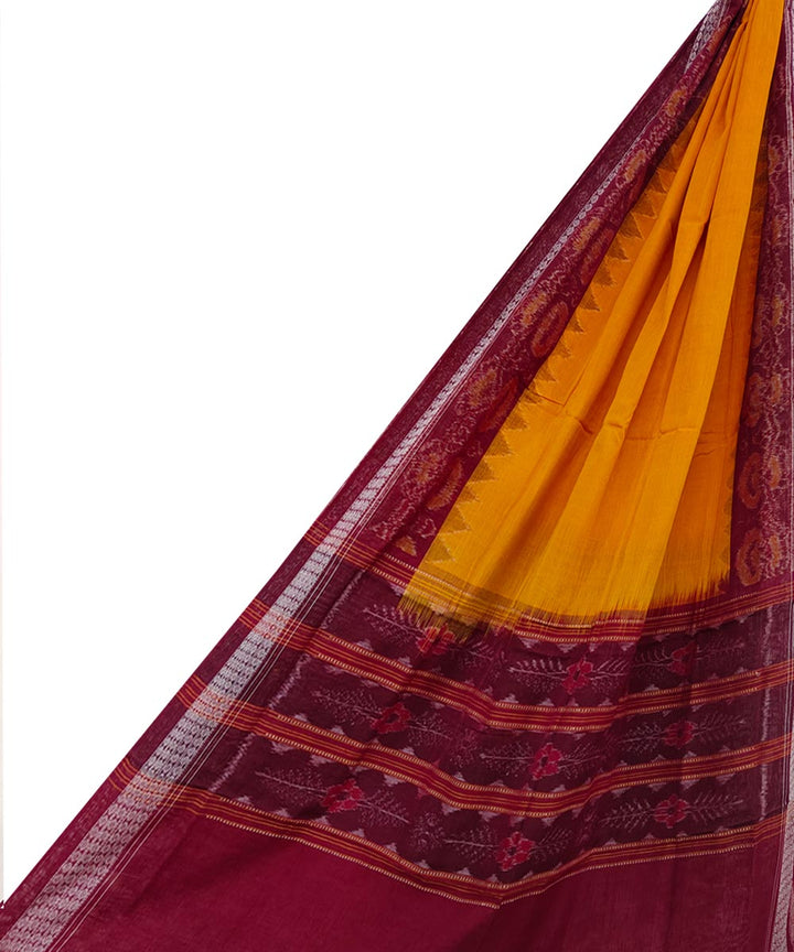 Yellow maroon handwoven cotton sambalpuri dupatta