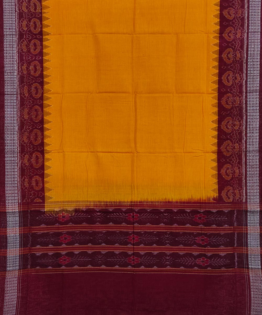 Yellow maroon handwoven cotton sambalpuri dupatta