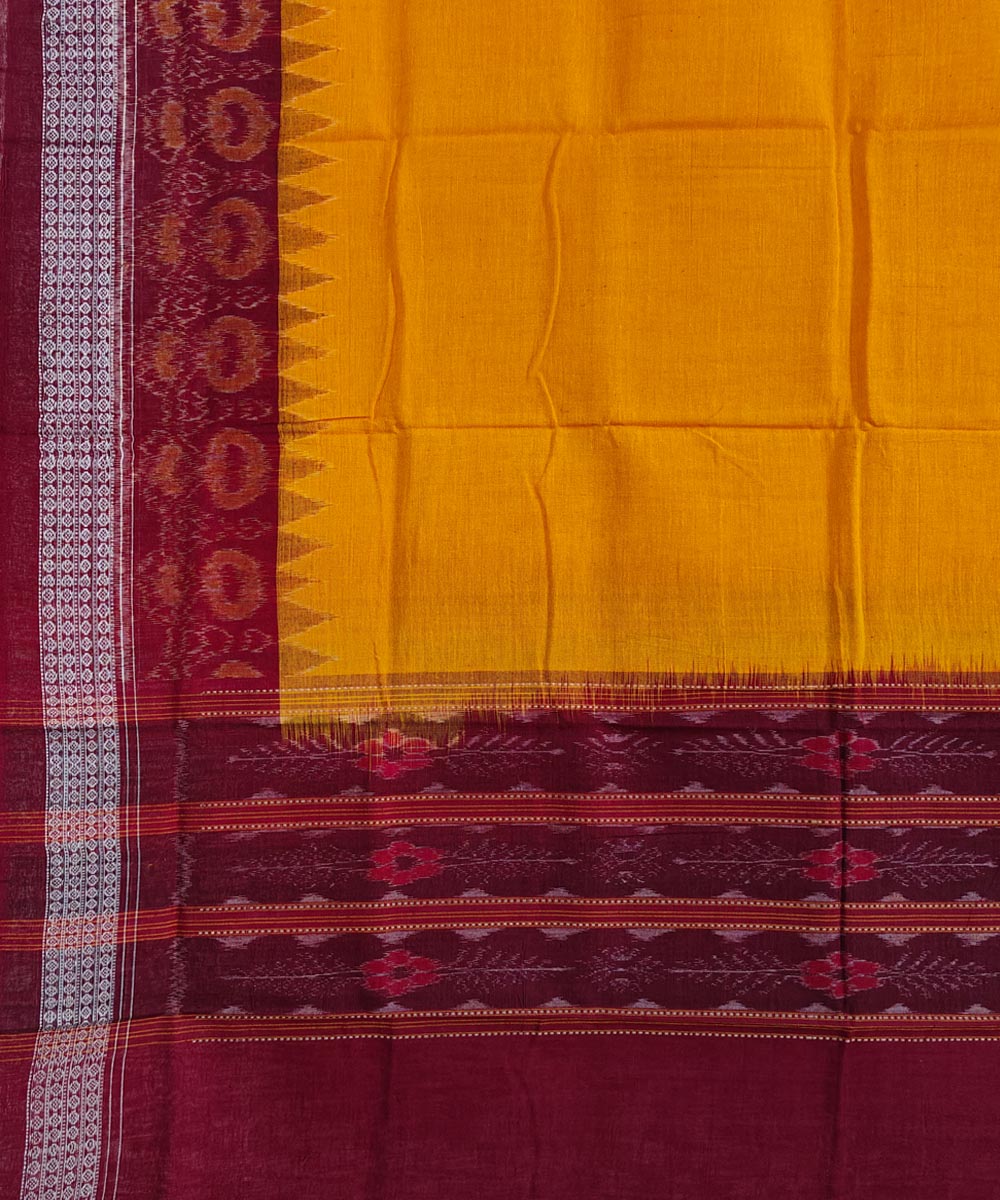 Yellow maroon handwoven cotton sambalpuri dupatta