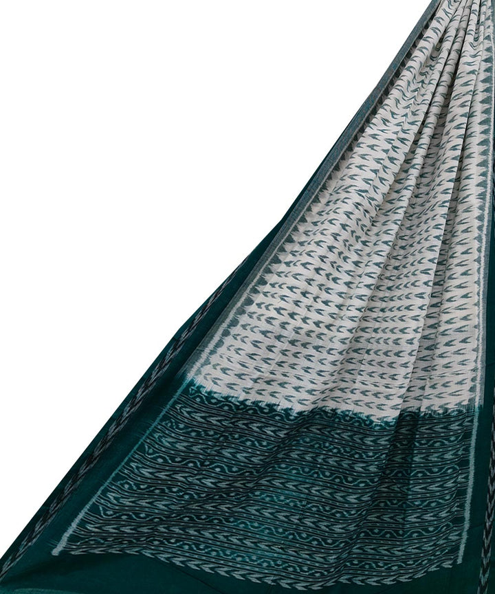 White dark green handwoven cotton sambalpuri dupatta