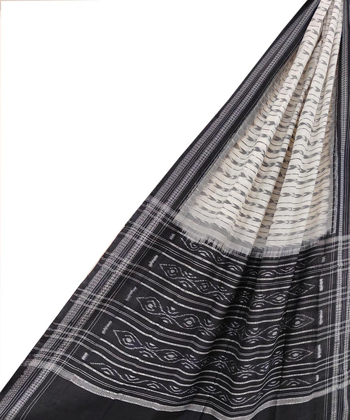 White black handwoven cotton sambalpuri dupatta