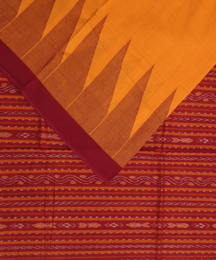 Yellow maroon cotton handwoven sambalpuri saree