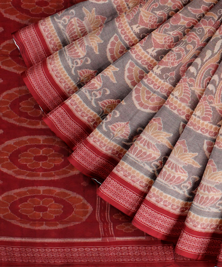 Grey red handloom sambalpuri cotton saree