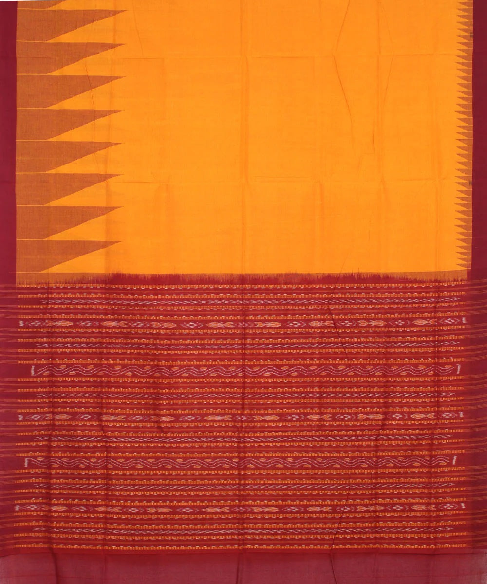 Yellow maroon cotton handwoven sambalpuri saree