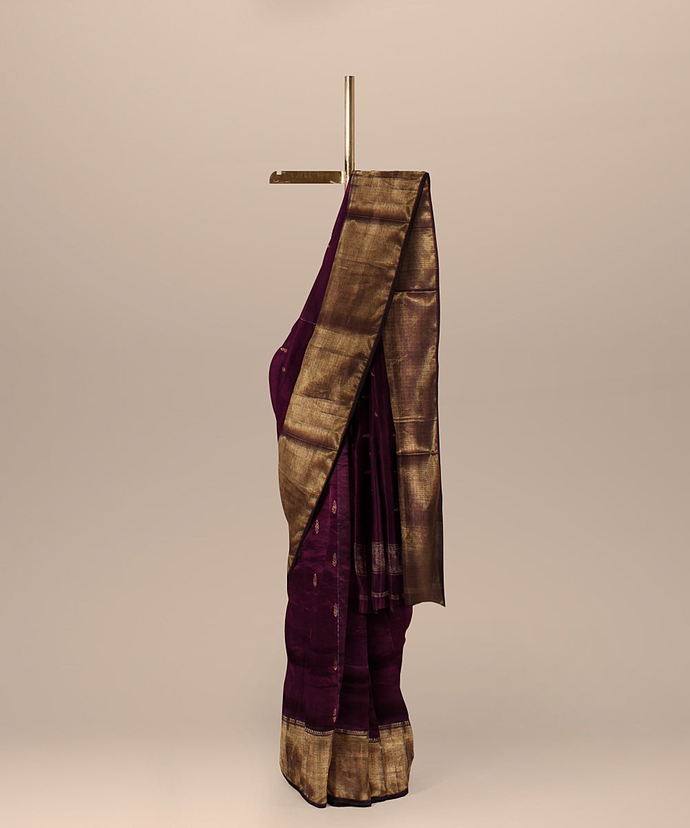 Deep violet navy blue handloom maheshwari cotton silk saree