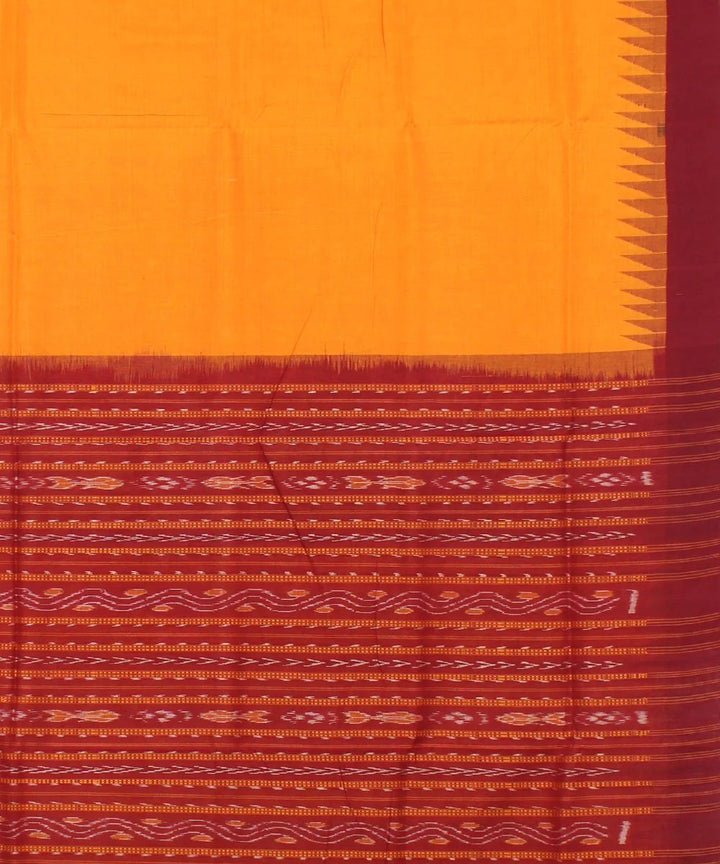 Yellow maroon cotton handwoven sambalpuri saree