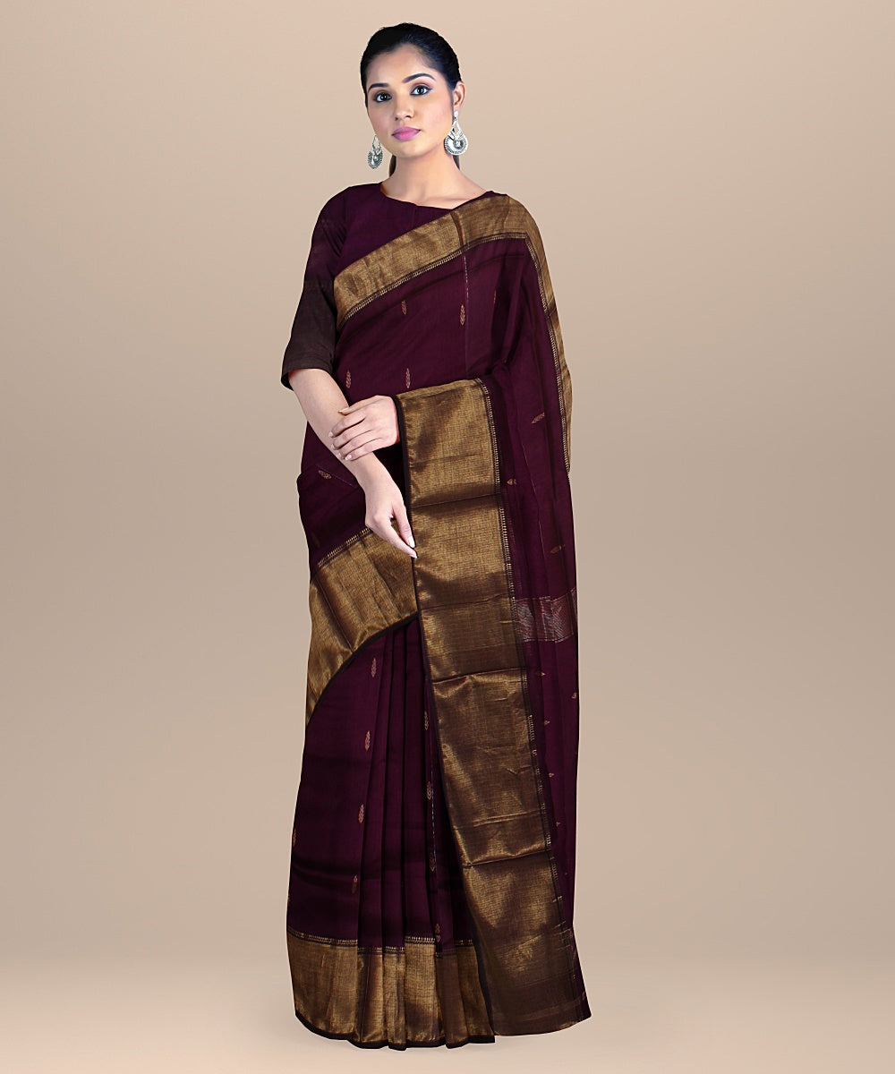 Deep violet navy blue handloom maheshwari cotton silk saree