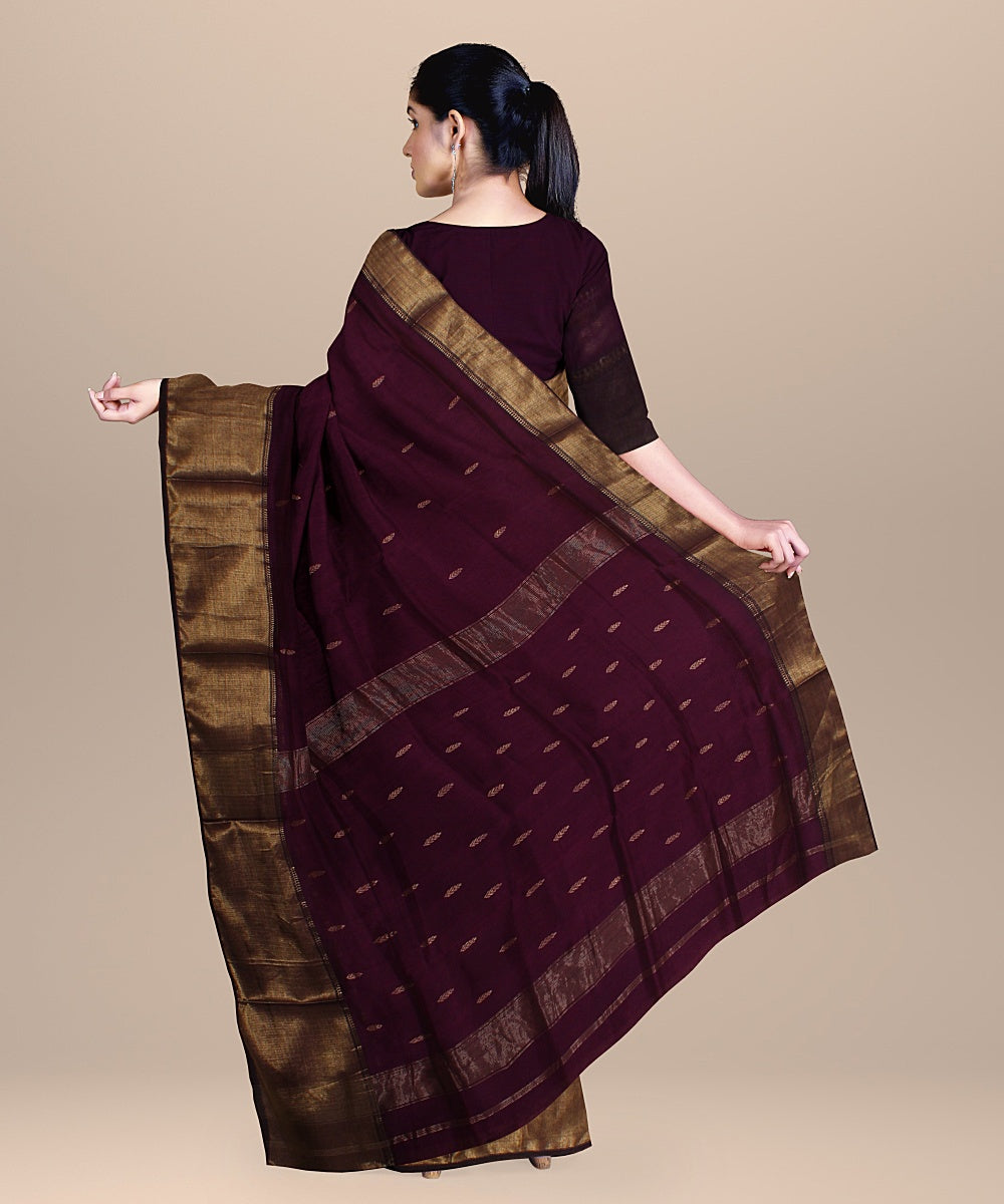 Deep violet navy blue handloom maheshwari cotton silk saree