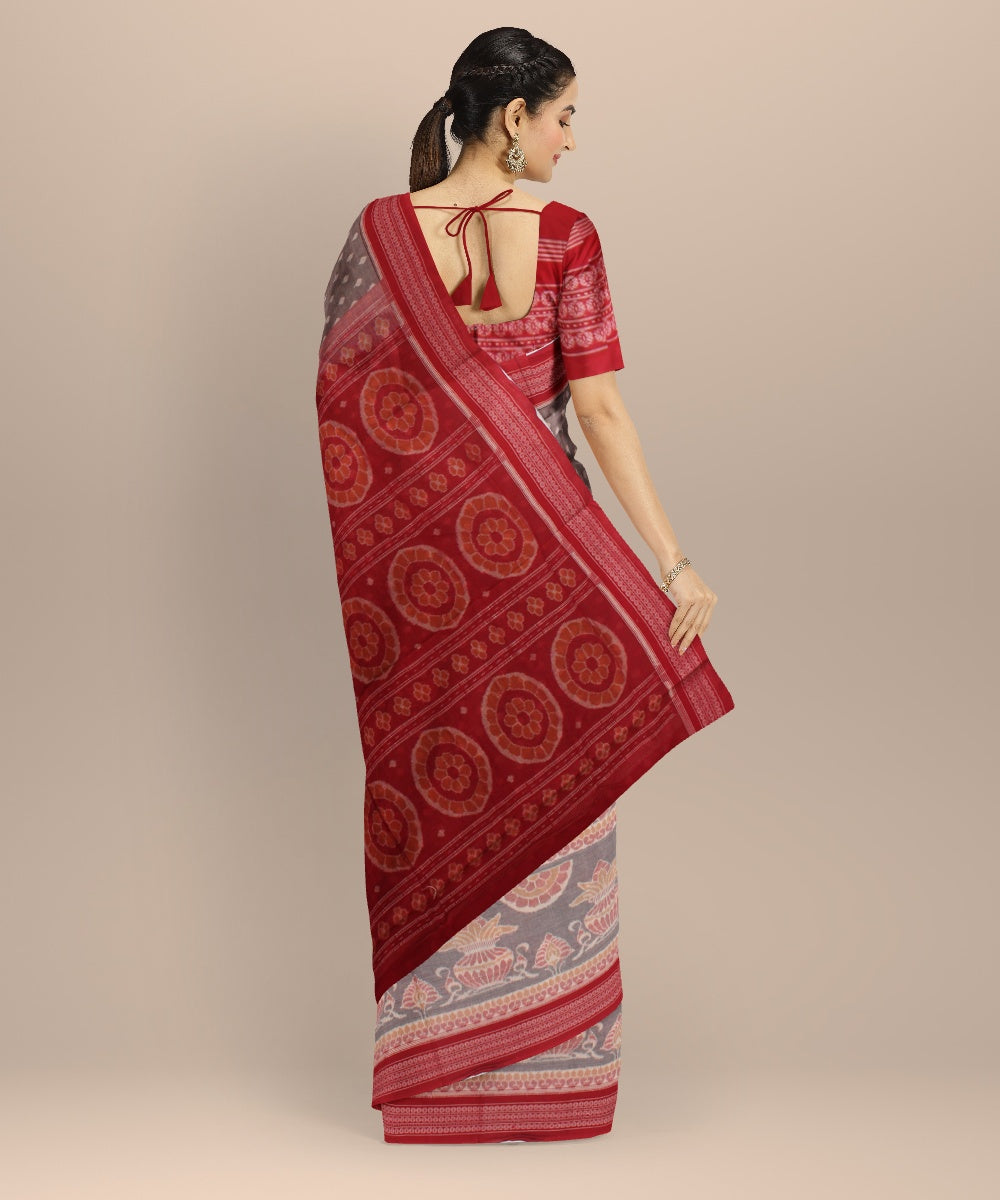 Grey red handloom sambalpuri cotton saree