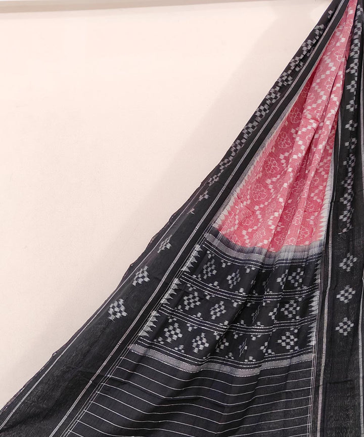 Pink black handwoven cotton sambalpuri dupatta