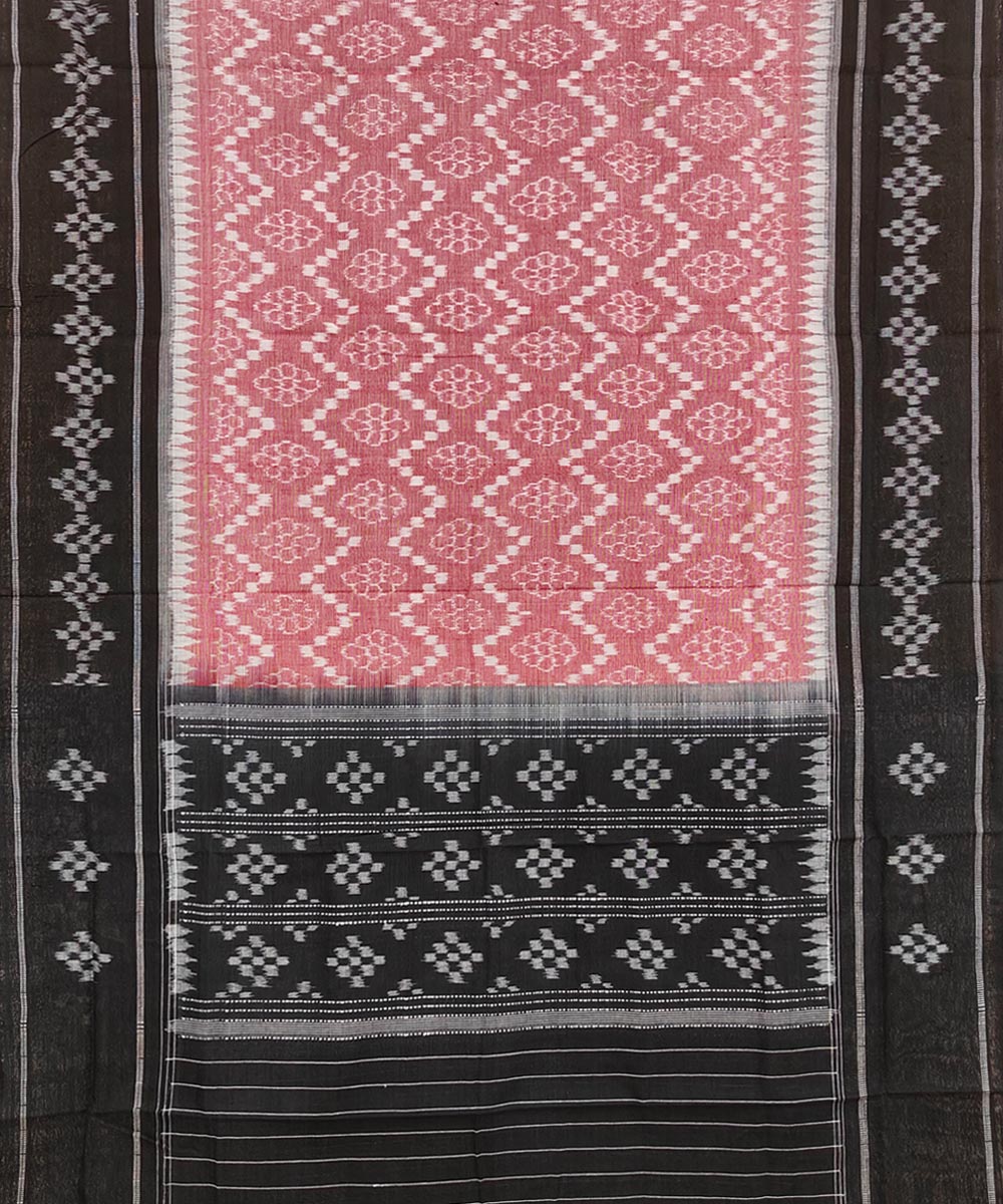 Pink black handwoven cotton sambalpuri dupatta