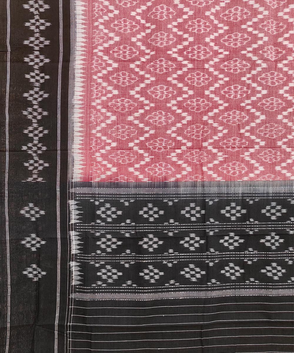 Pink black handwoven cotton sambalpuri dupatta