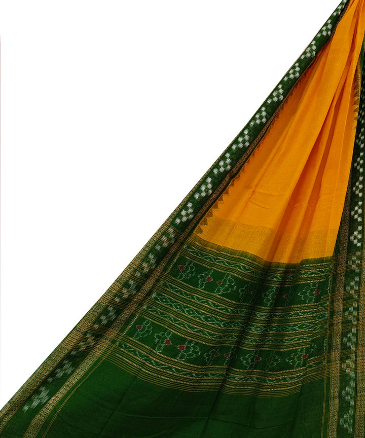 Yellow forest green handwoven cotton sambalpuri dupatta