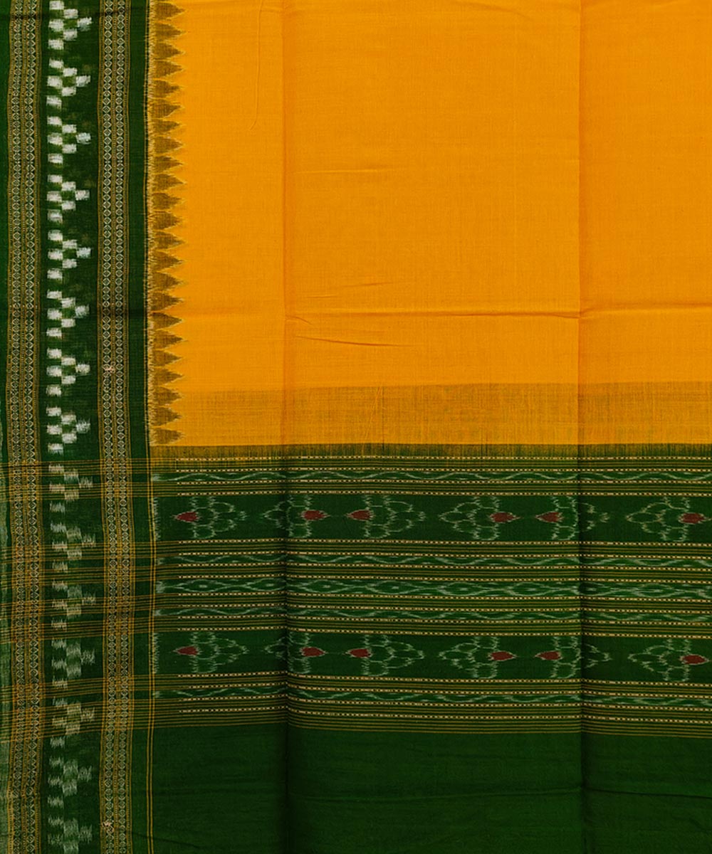 Yellow forest green handwoven cotton sambalpuri dupatta