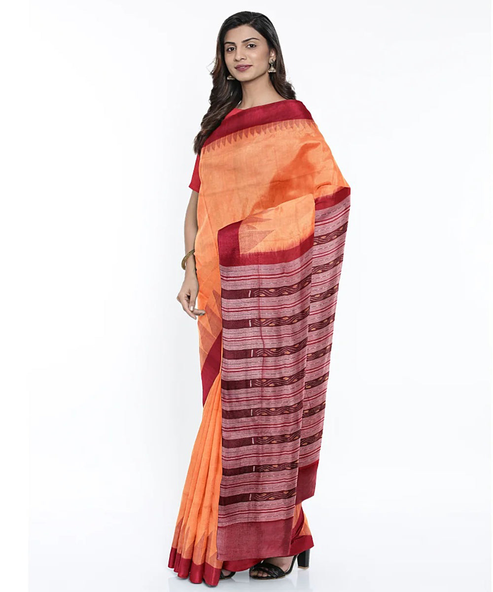 Maroon red sambalpuri handloom cotton saree