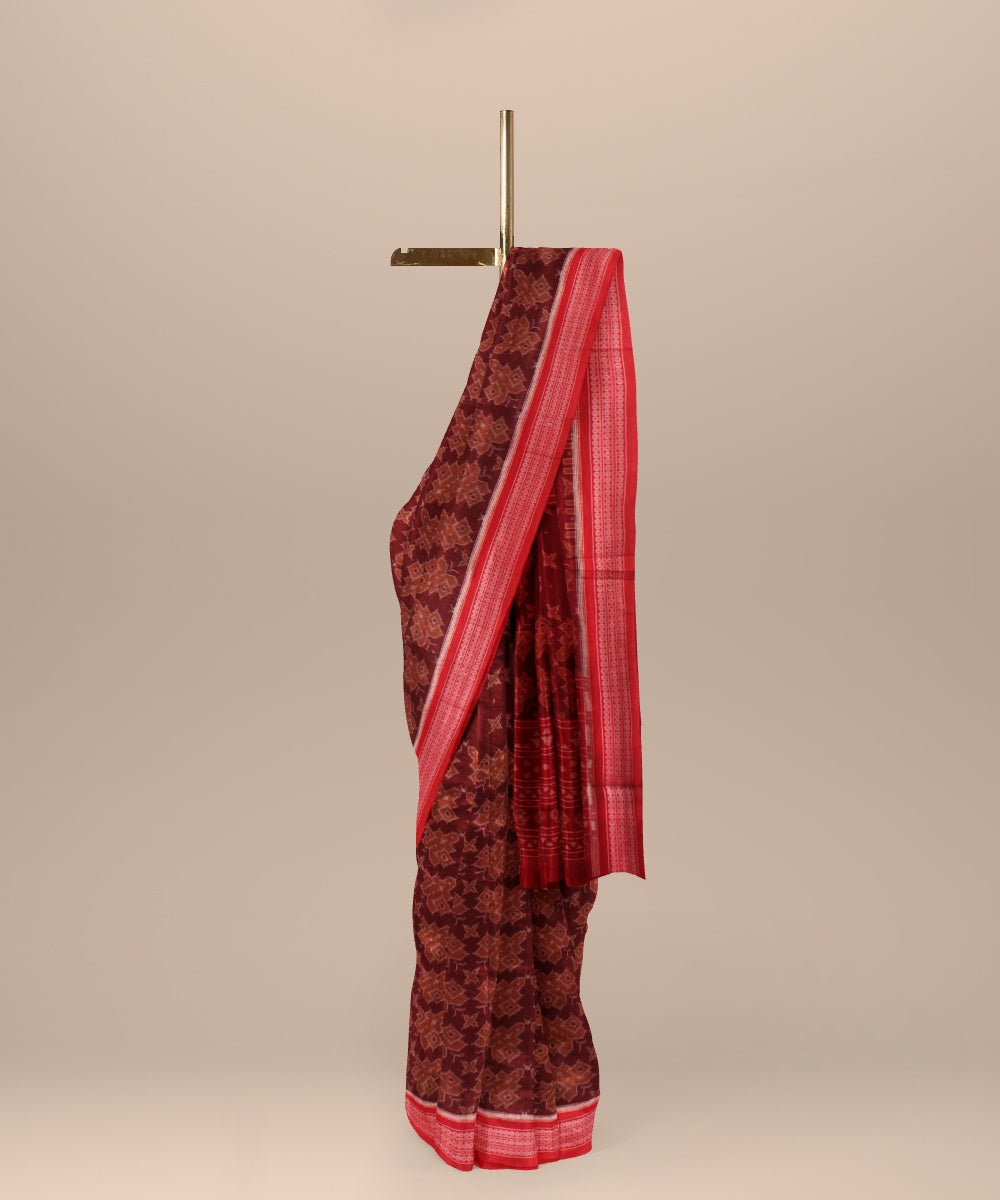 Maroon red sambalpuri handloom cotton saree