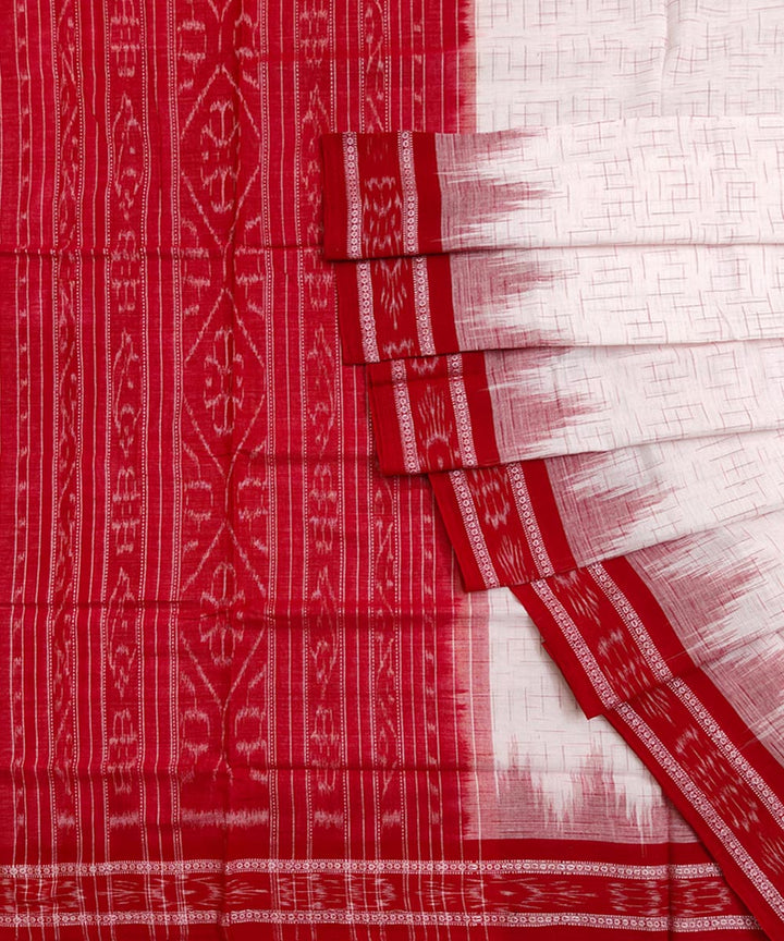 White maroon handwoven nuapatna cotton saree