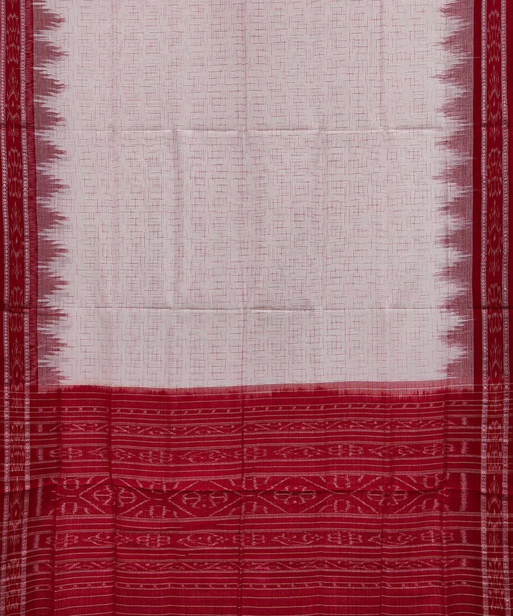 White maroon handwoven nuapatna cotton saree