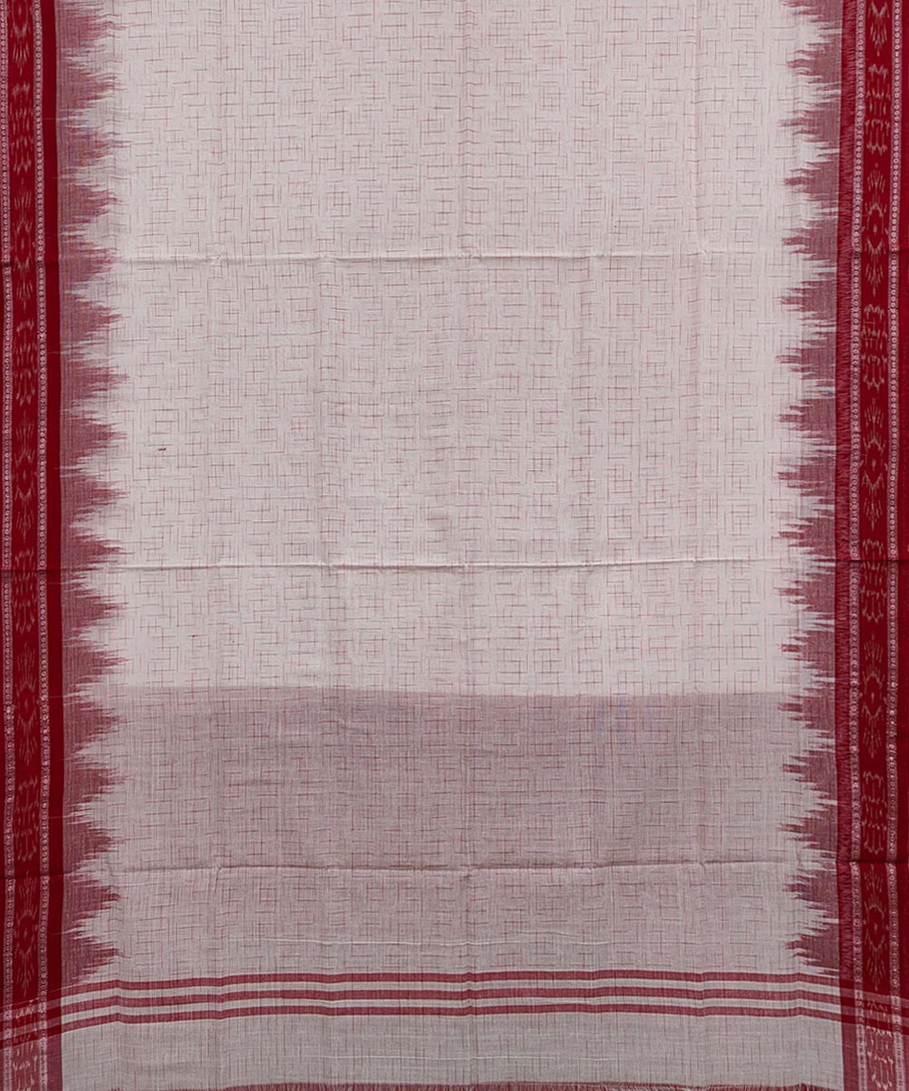 White maroon handwoven nuapatna cotton saree