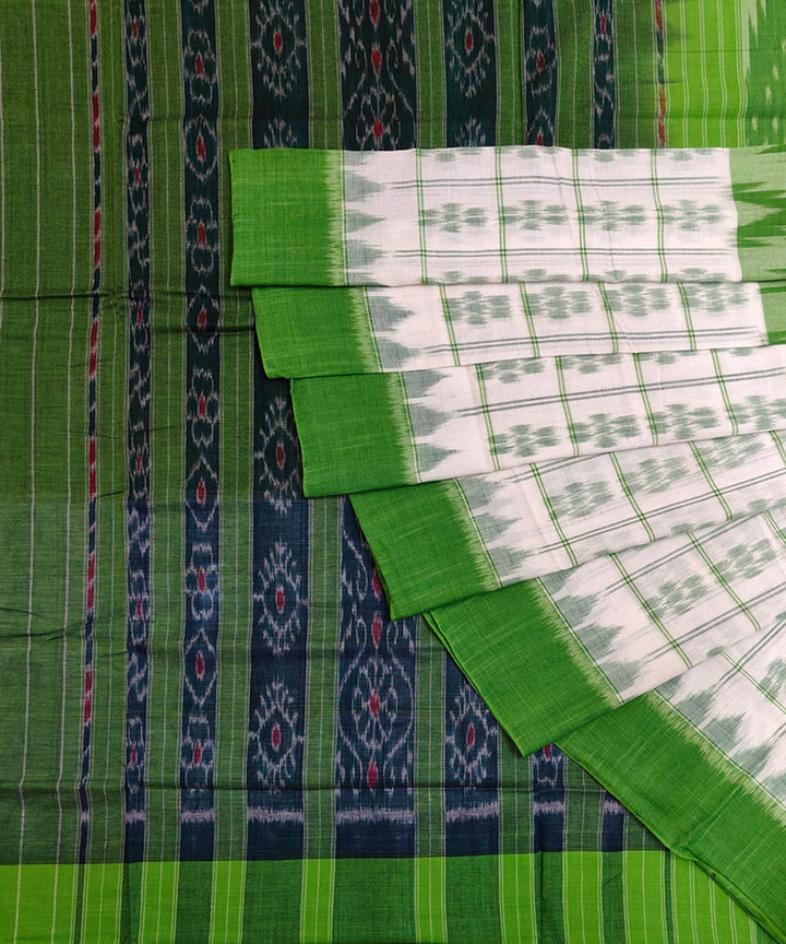 Light green white black cotton handwoven nuapatna saree