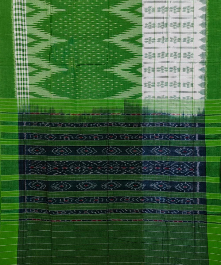 Light green white black cotton handwoven nuapatna saree