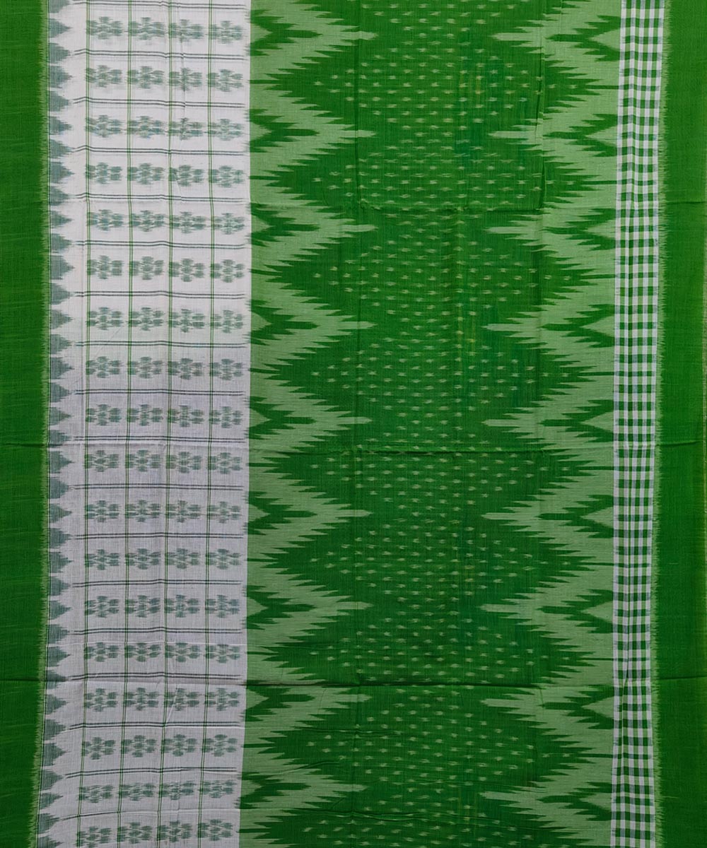 Light green white black cotton handwoven nuapatna saree