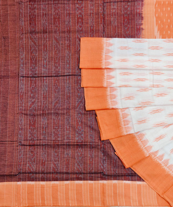 Orange white cotton handwoven nuapatna saree