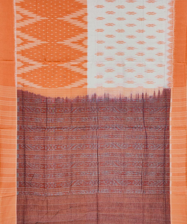 Orange white cotton handwoven nuapatna saree