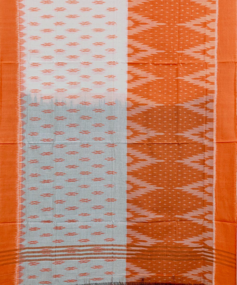 Orange white cotton handwoven nuapatna saree