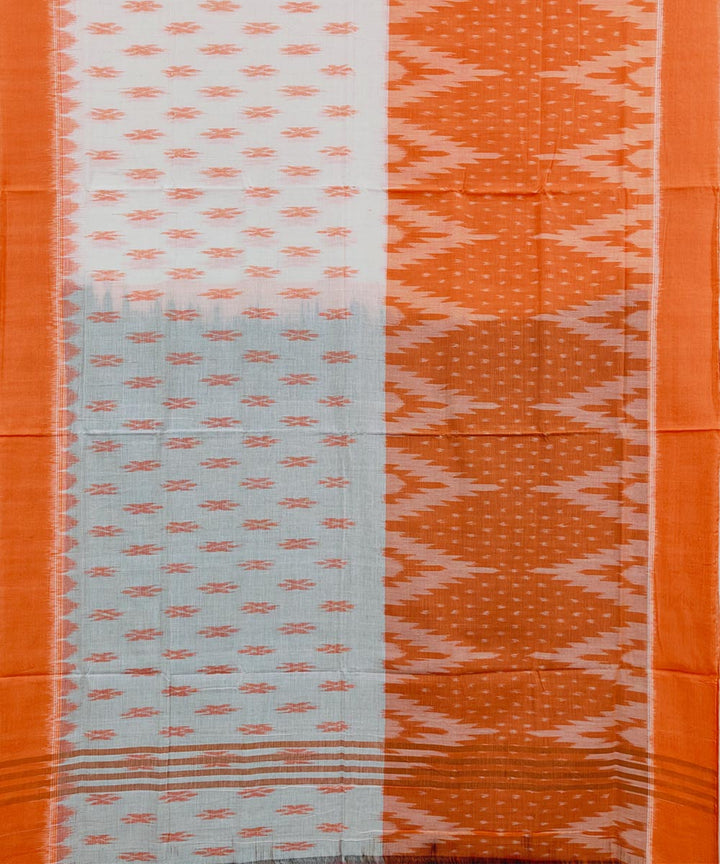 Orange white cotton handwoven nuapatna saree